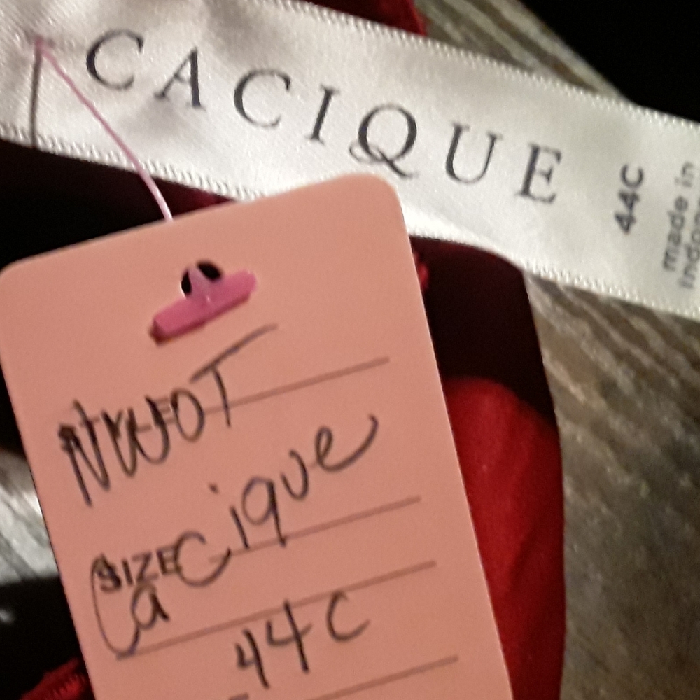 NWOT 44C CACIQUE Red Push Up Sexy Strappy Underwire Bra Front Closure - Picture 8 of 8